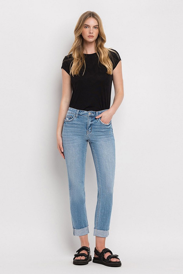 MID RISE CUFFED CROPPED STRAIGHT JE...